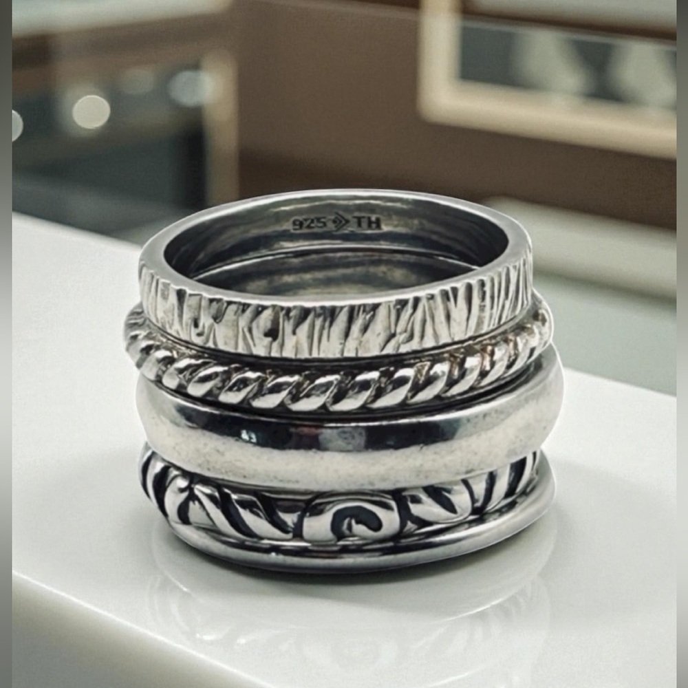 Vintage Silpada Stacking Stacker Rings 925 Sterling Silver ~Set of 5~ Size 7